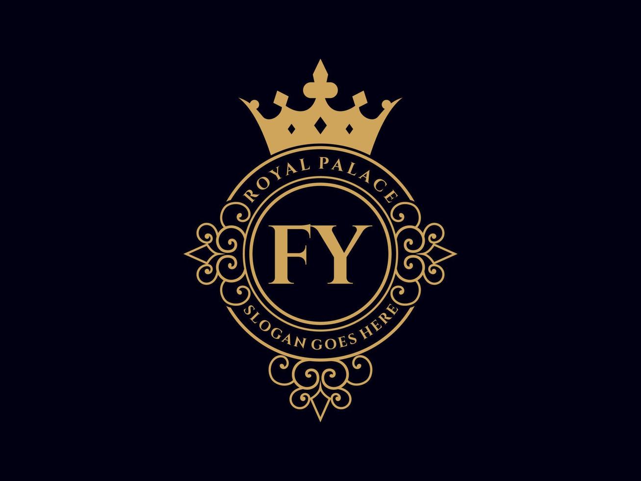 lettre fy logo victorien de luxe royal antique avec cadre ornemental. vecteur