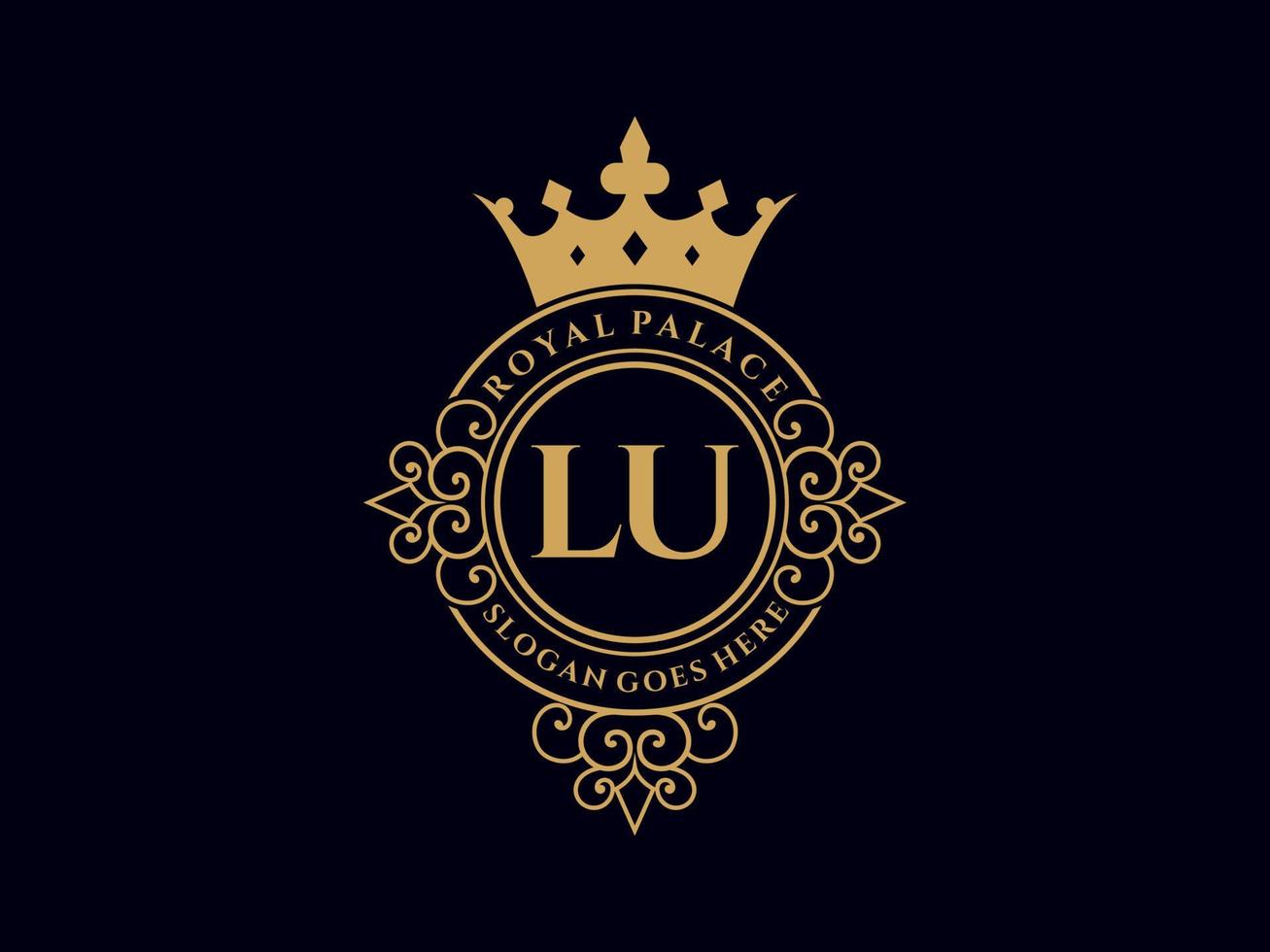 lettre lu logo victorien de luxe royal antique avec cadre ornemental. vecteur