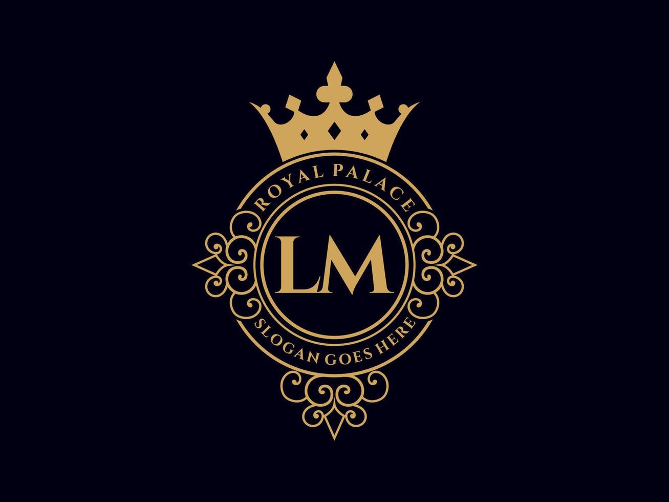 lettre lm logo victorien de luxe royal antique avec cadre ornemental. vecteur