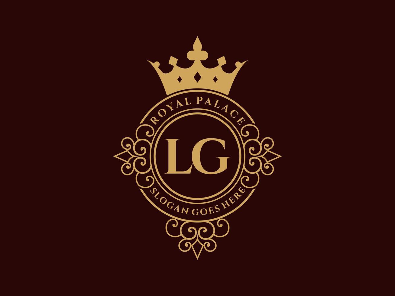 lettre lg logo victorien de luxe royal antique avec cadre ornemental. vecteur