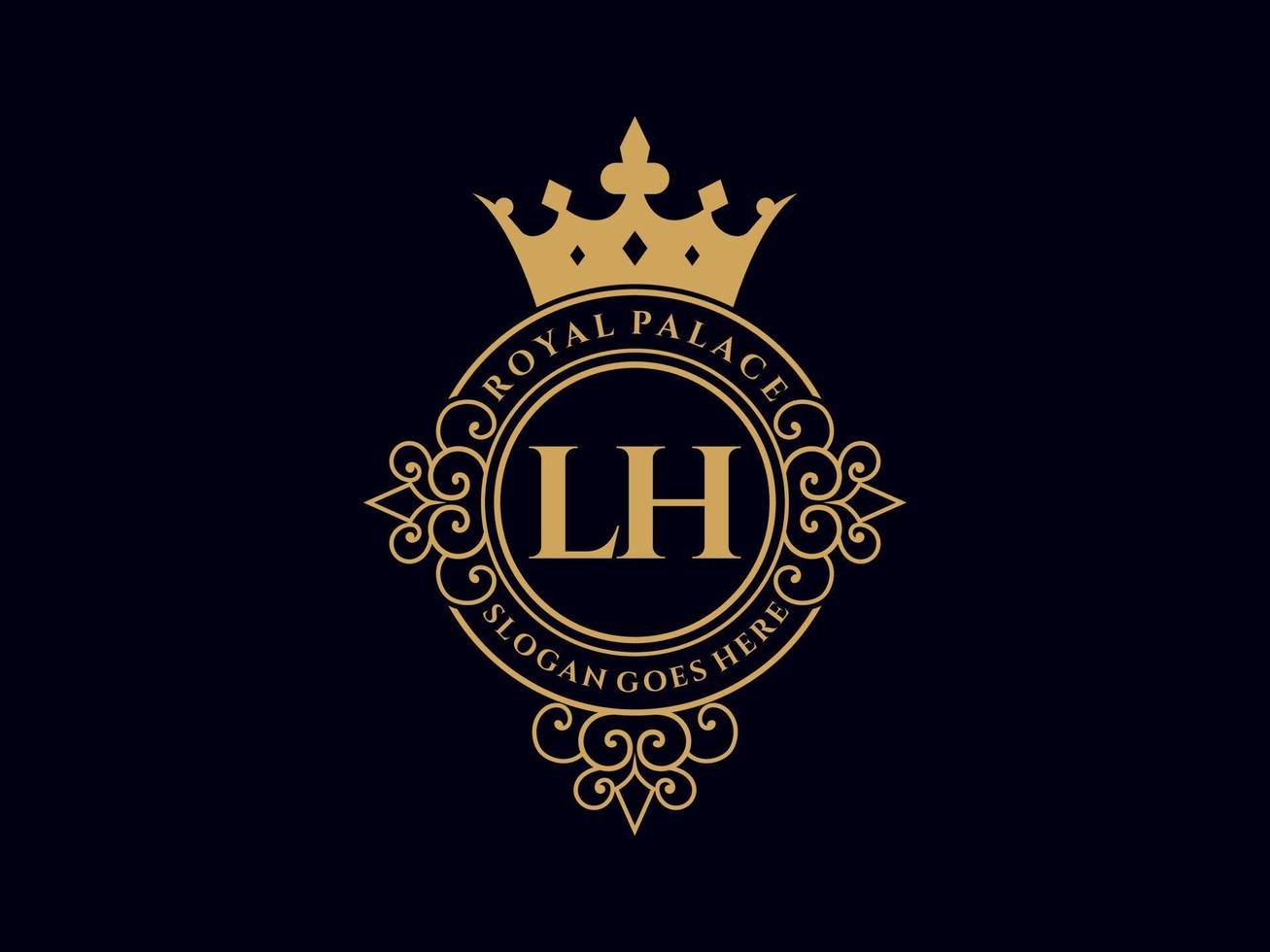 lettre lh logo victorien de luxe royal antique avec cadre ornemental. vecteur