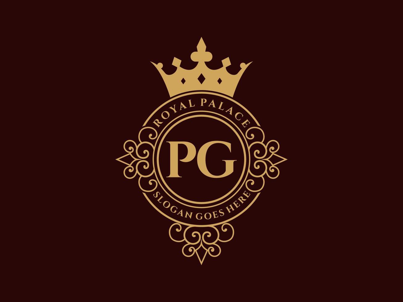 lettre pg logo victorien de luxe royal antique avec cadre ornemental. vecteur