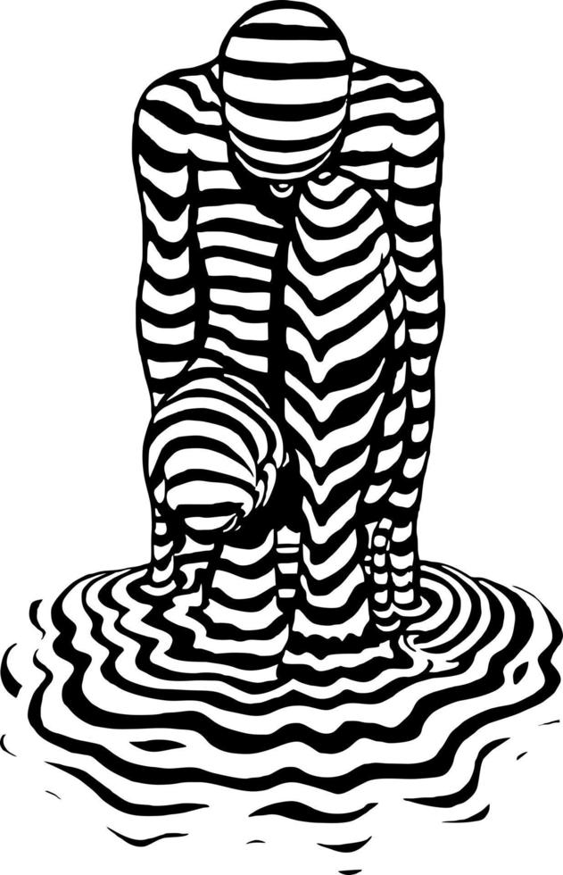 impression d'art figure humaine rayée noir et blanc vecteur