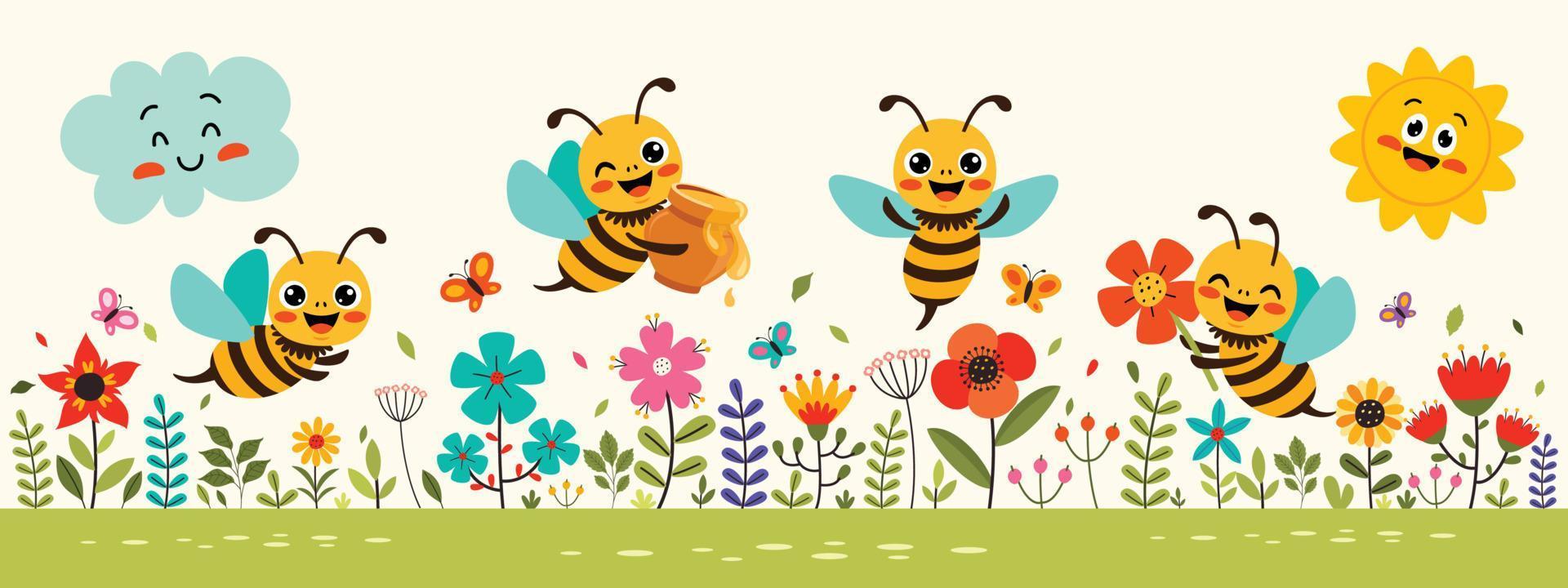 illustration de dessin animé d'abeilles mignonnes vecteur