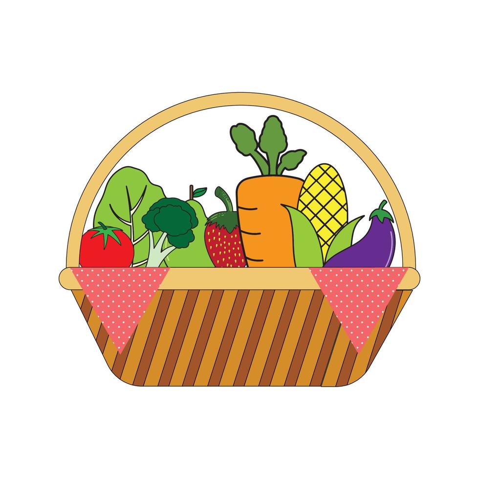 fruits et légumes frais sur panier vecteur de fond blanc