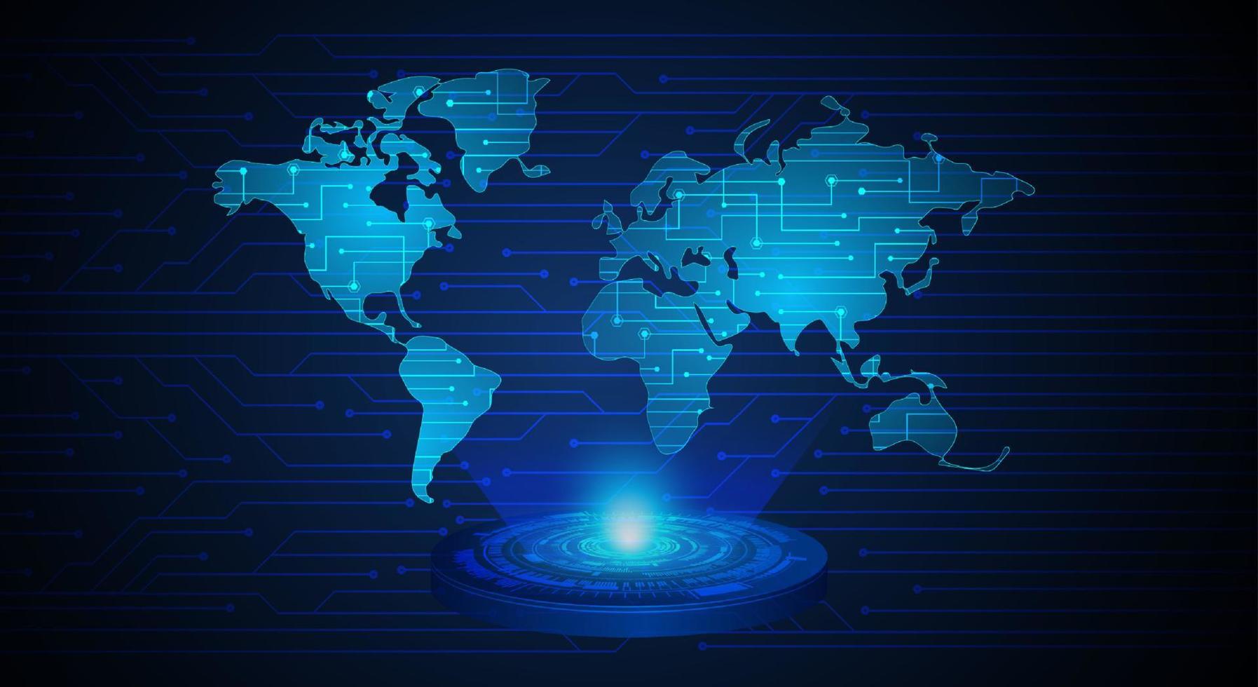 projecteur holographique de carte du monde moderne sur fond de technologie vecteur