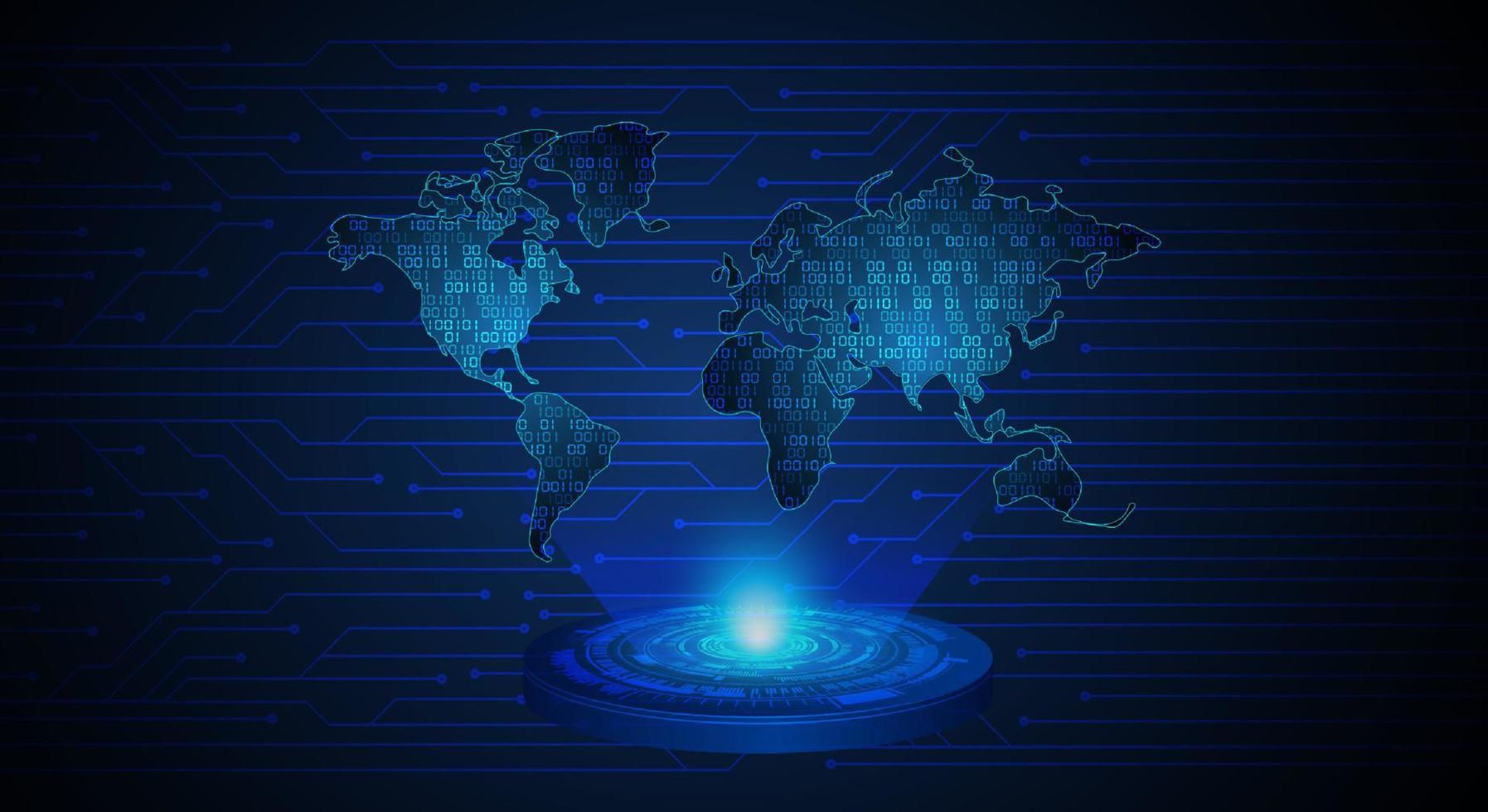 projecteur holographique de carte du monde moderne sur fond de technologie vecteur