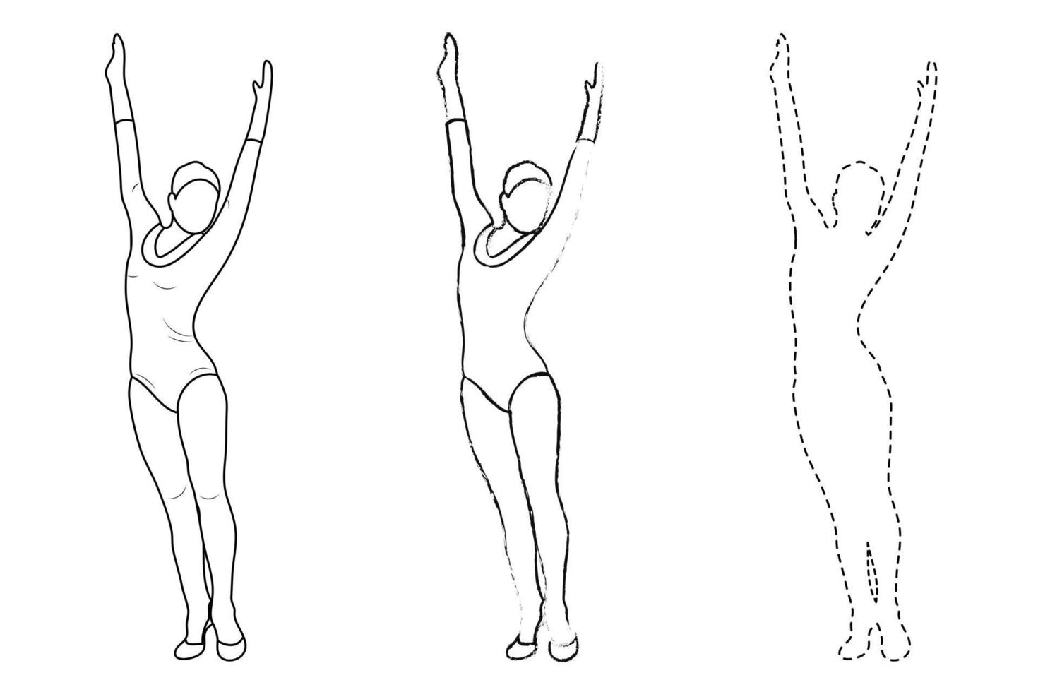 contour figure d'un gymnaste dans une pose sportive. croquis de silhouette de fille de gym. gymnastique. vecteur