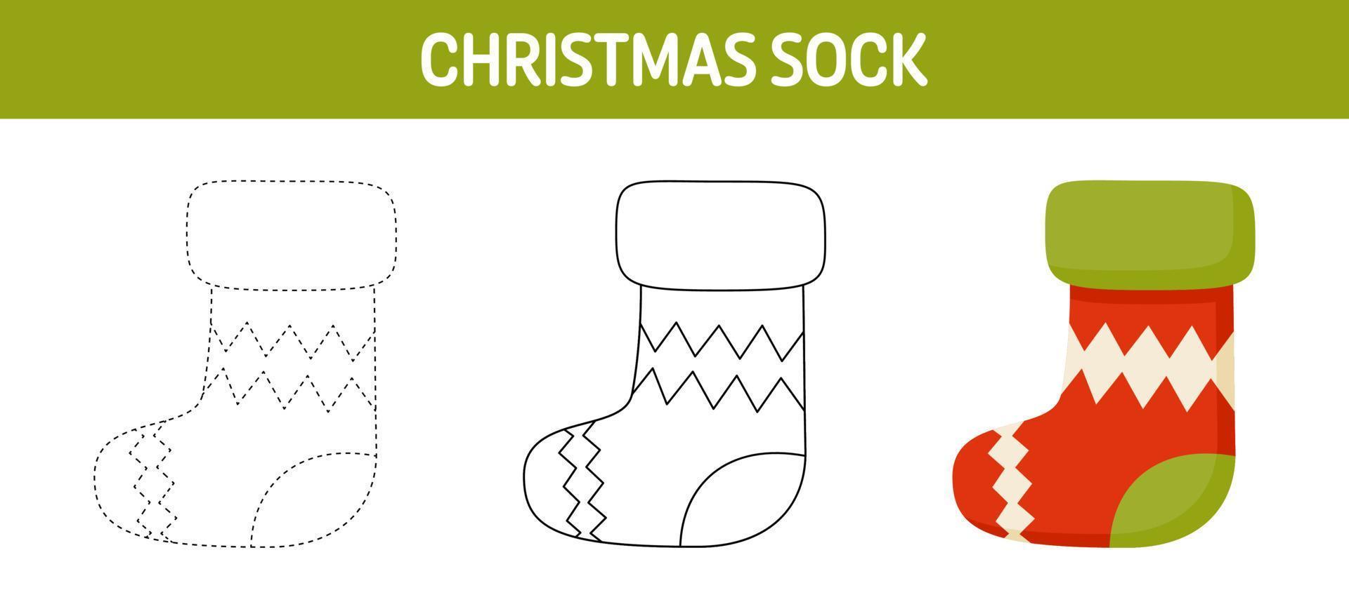 Feuille de traçage et de coloriage de chaussettes de Noël pour les enfants vecteur