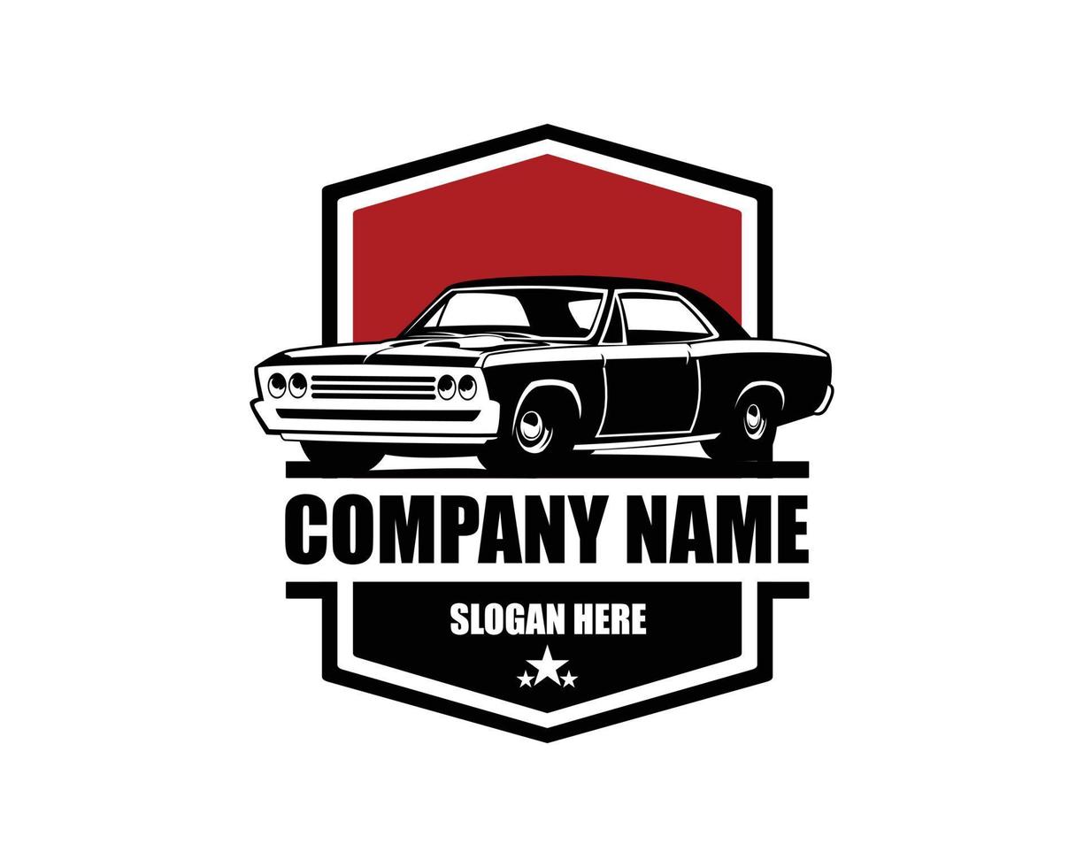 création de logo de garage de voiture classique de muscle américain. ce logo peut être utilisé pour les garages de voitures anciennes ou classiques, les magasins, les réparations, les restaurations. vecteur