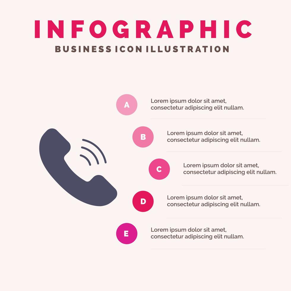 appel communication téléphone solide icône infographie 5 étapes présentation fond vecteur