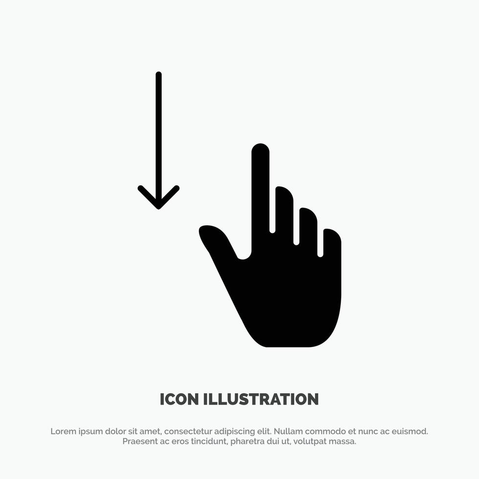 vers le bas doigt geste gestes main solide glyphe icône vecteur