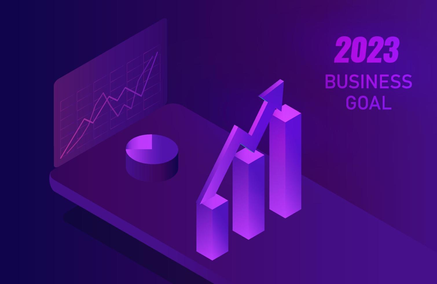 Concept d'objectif commercial 2023. homme d'affaires sautant sur l'illustration vectorielle des étapes croissantes. profit, réalisation et succès de l'investissement des entreprises vecteur