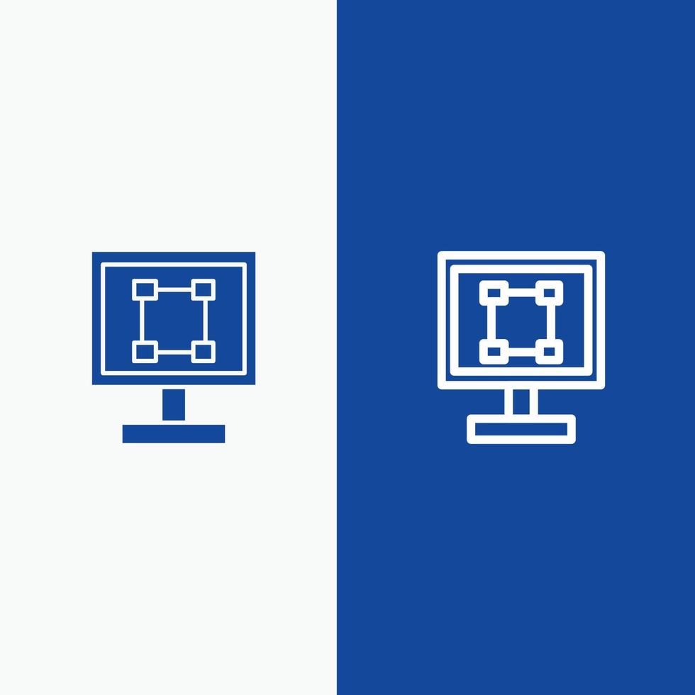 programme de conception graphique de cultures ligne d'application et icône solide de glyphe ligne de bannière bleue et solide de glyphe vecteur