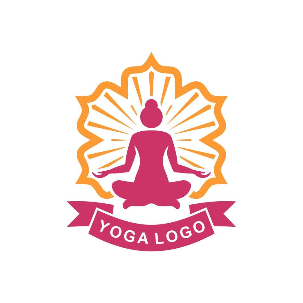 logo de pose de lotus. logo de pose de yoga. femme assise en posture de lotus vecteur