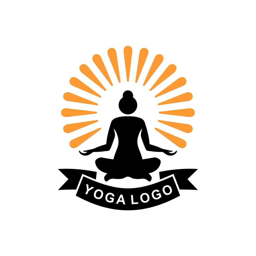 logo de pose de yoga. femme assise en posture de lotus, silhouette de position de lotus. vecteur