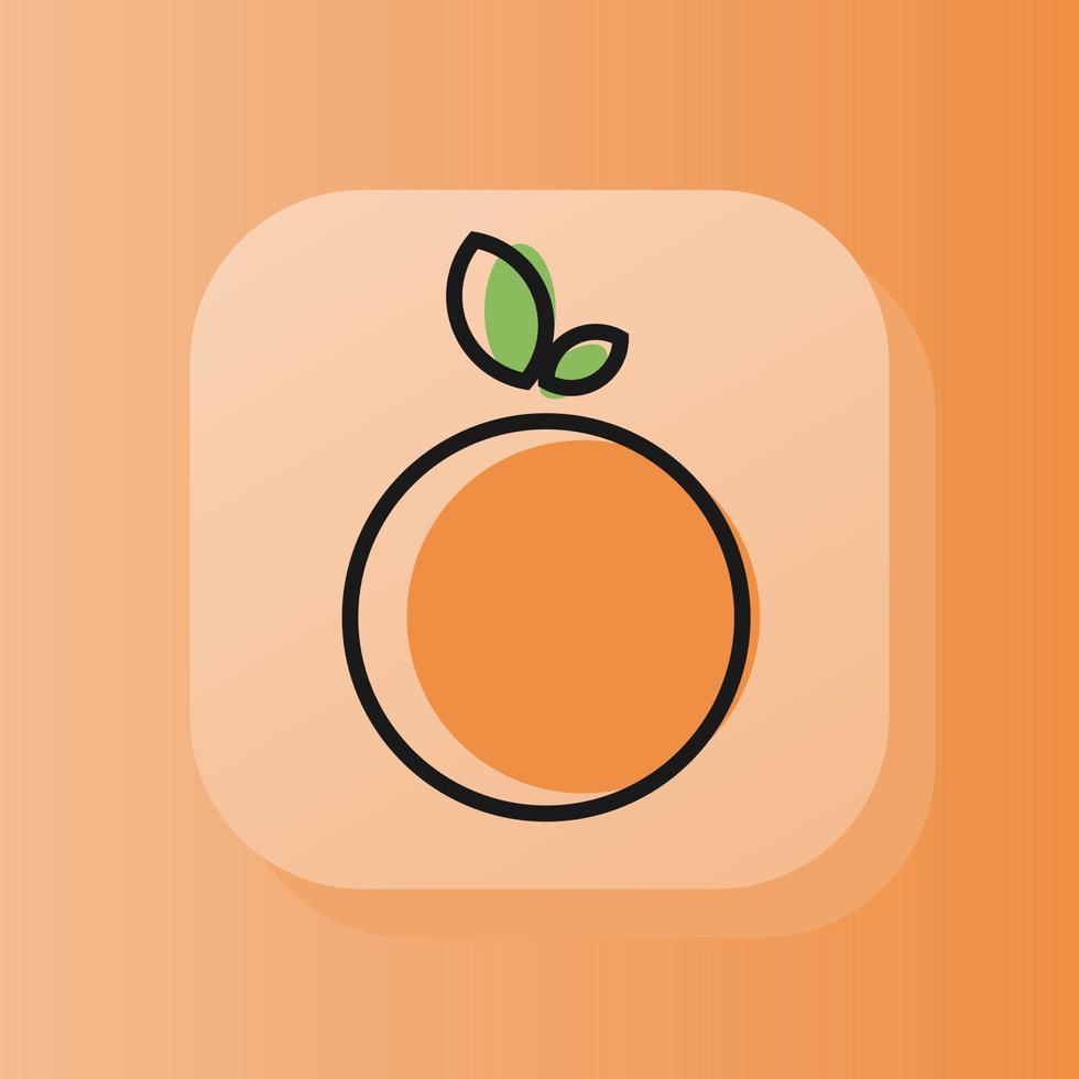 Icône de contour de fruit orange bouton carré 3d, agrumes de couleur orange. illustration de vecteur de signe de symbole plat isolé sur fond orange. concept d'alimentation saine