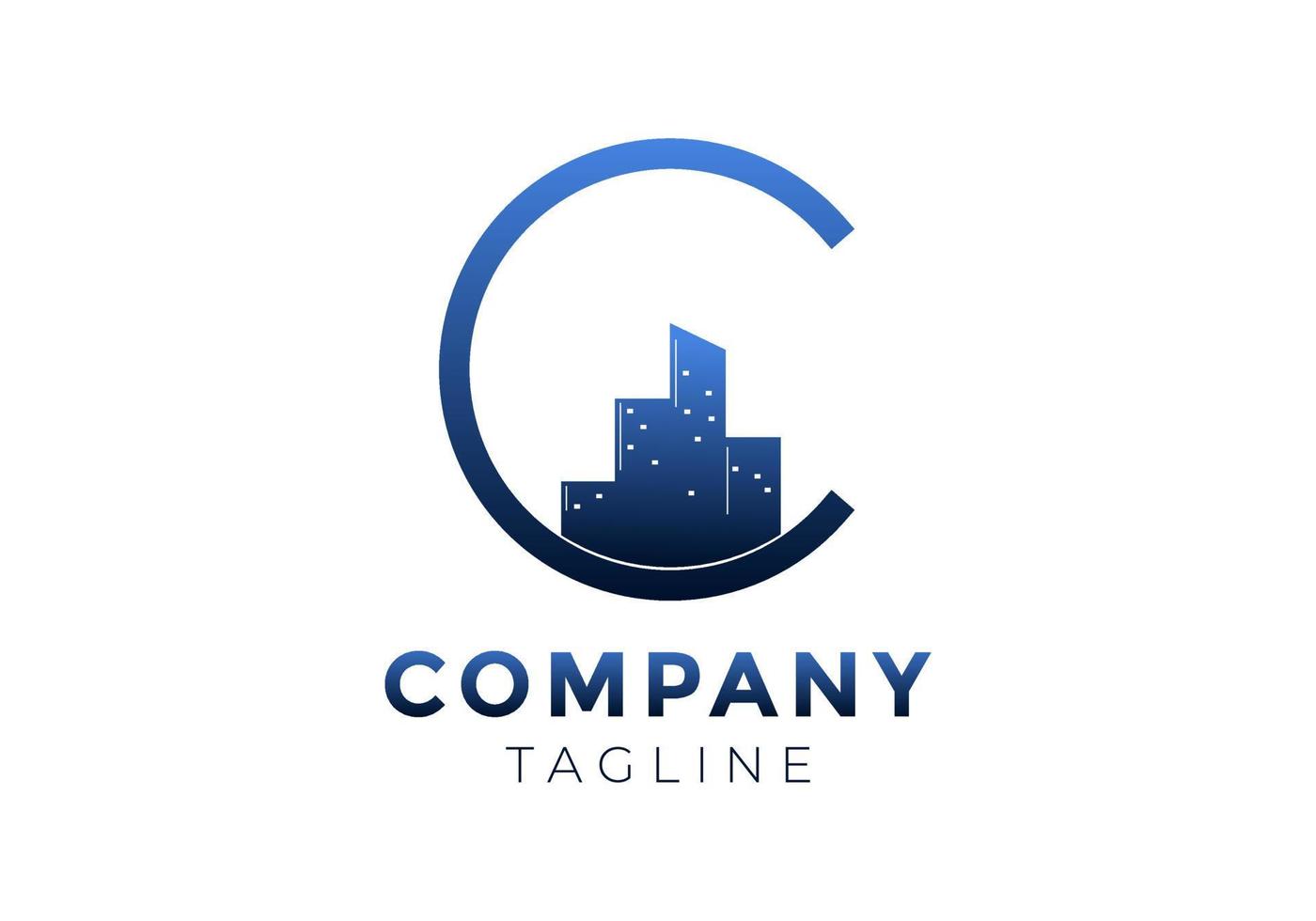 logo de la lettre c et bâtiments de la ville, adaptés aux entreprises de construction et plus encore. vecteur