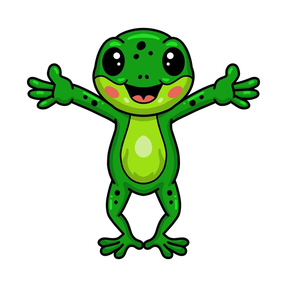 mignon petit dessin animé de grenouille levant les mains vecteur