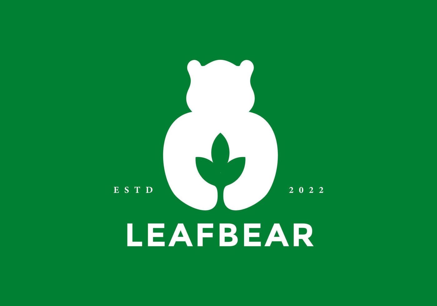 logo d'ours tenant une feuille dans un style d'espace négatif. vecteur