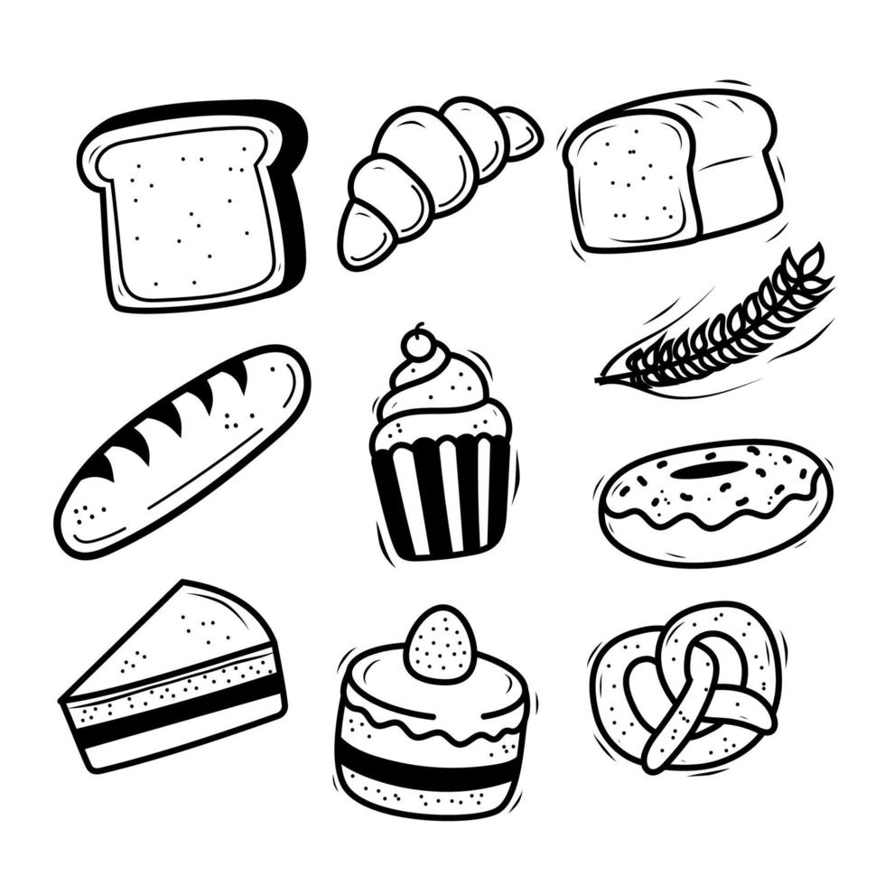 ensemble d'illustration de doodle de boulangerie isolé sur fond blanc vecteur