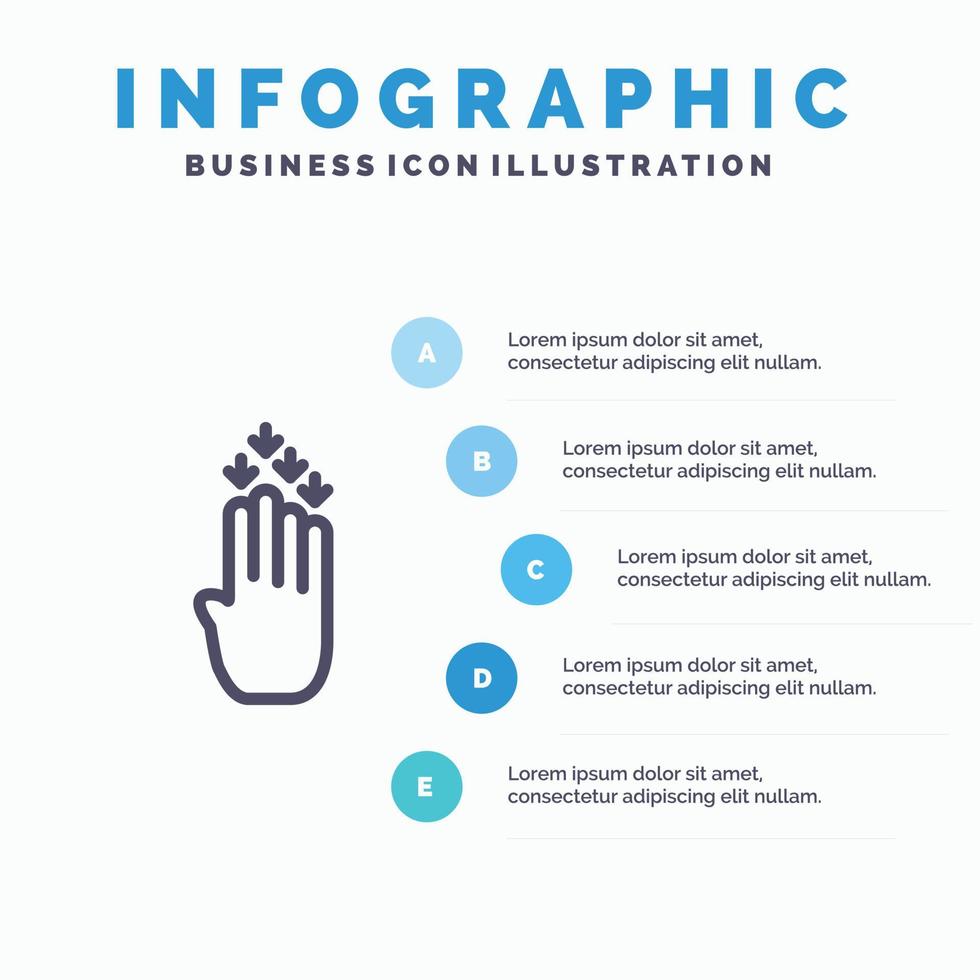 doigt quatre geste vers le bas icône de la ligne avec 5 étapes présentation infographie arrière-plan vecteur