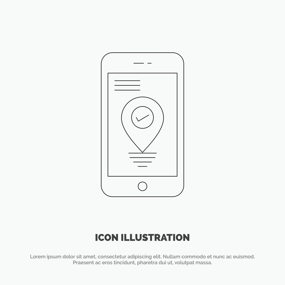 vecteur d'icône de ligne de smartphone de pointeur d'emplacement de navigation
