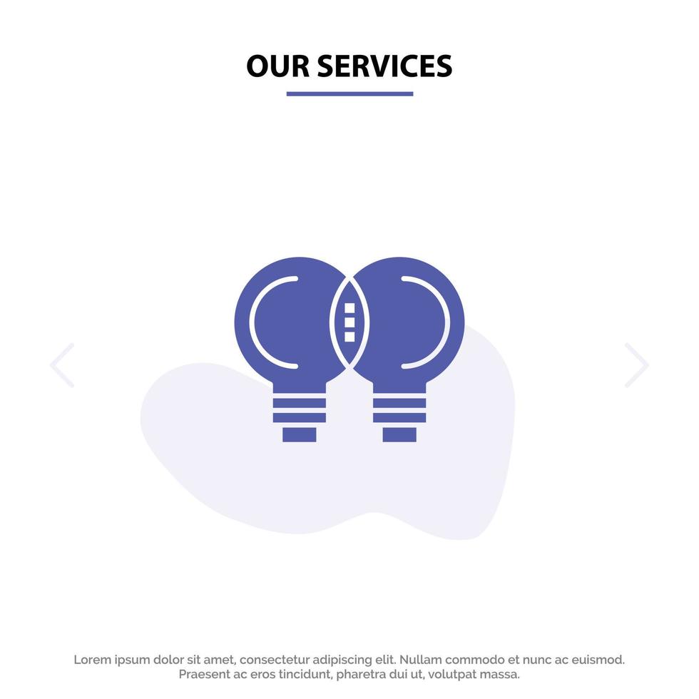 nos services idée innovation mécanicien pensée solide glyphe icône modèle de carte web vecteur