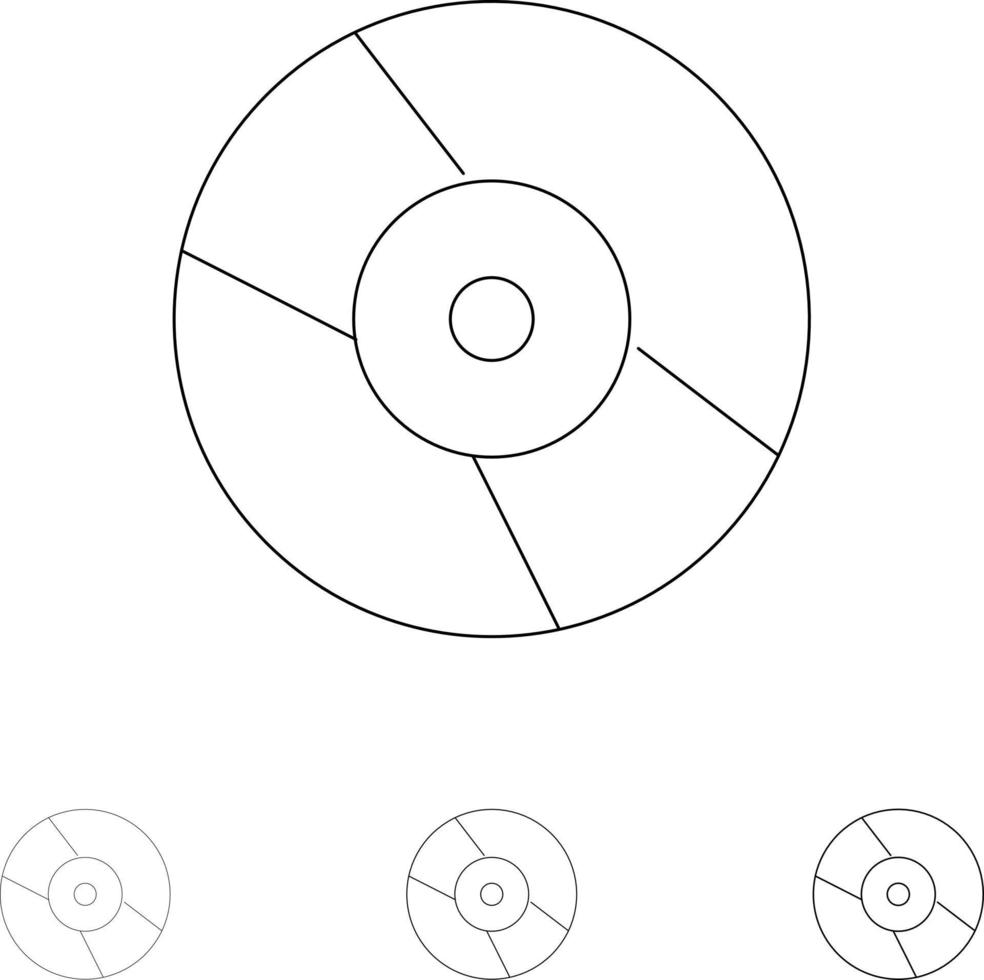 périphérique de disque cd dvd jeu d'icônes de ligne noire audacieuse et mince vecteur