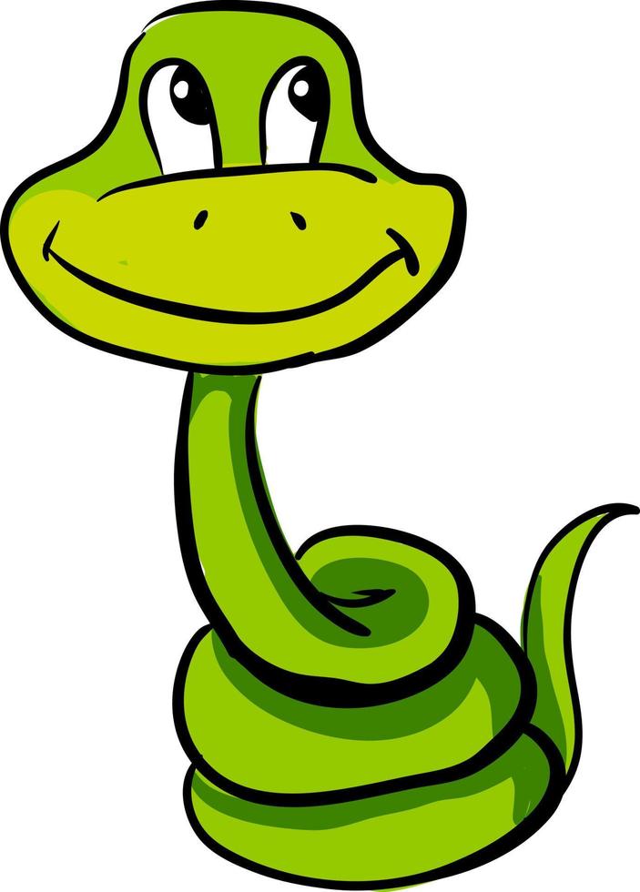 Heureux serpent vert, illustration, vecteur sur fond blanc.
