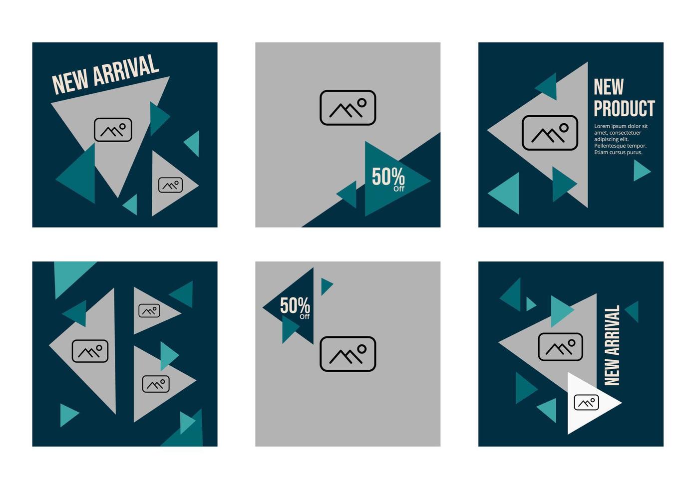 modèles de publication sur les réseaux sociaux ou pack de mise en page pour les petites entreprises ou les startups faisant la promotion de nouveaux produits, de remises et de ventes. thème de fond triangulaire futuriste minimaliste avec couleur de conte vecteur