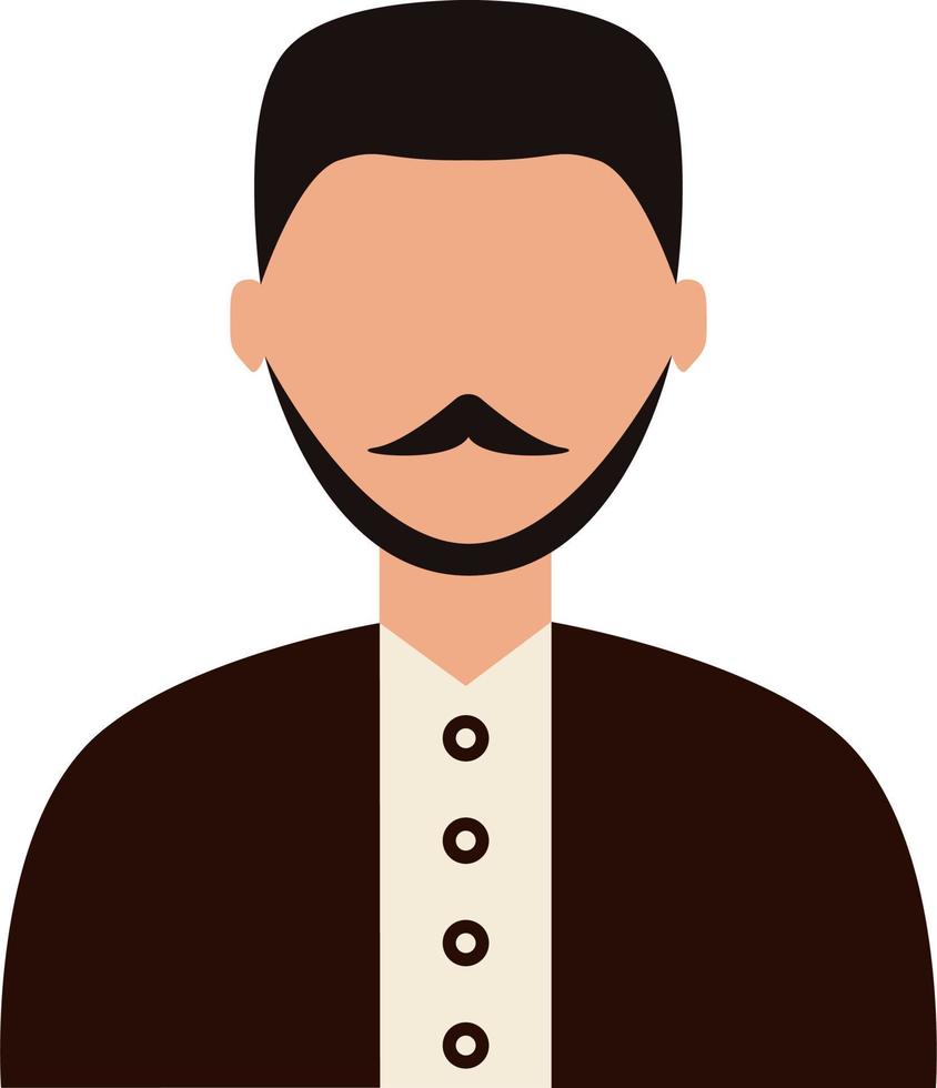 homme aux cheveux noirs et à la moustache, illustration, sur fond blanc. vecteur