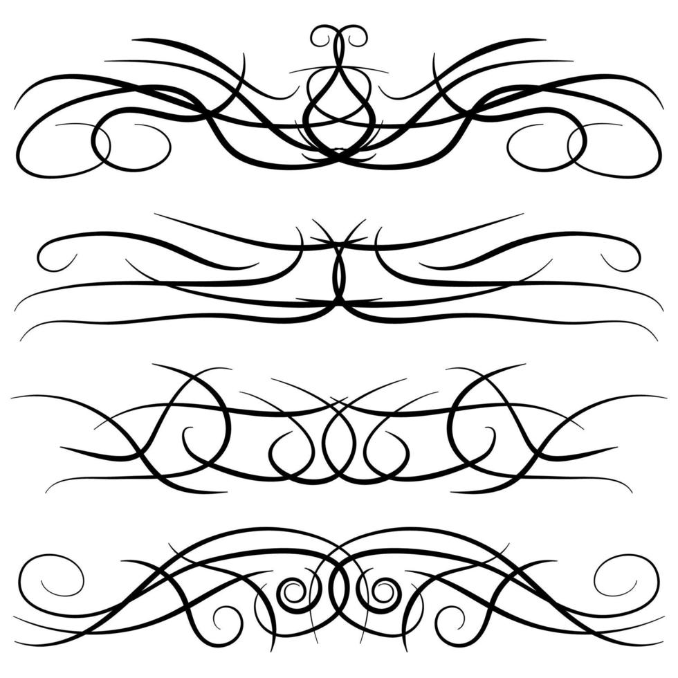 ensemble de boucles décoratives vintage, tourbillons, monogrammes et bordures calligraphiques. éléments de conception de dessin au trait en couleur noire sur fond blanc. illustration vectorielle. vecteur