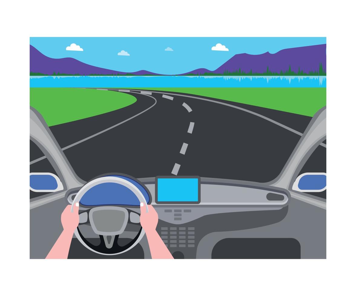 conduite sur route en voiture virtuelle vecteur