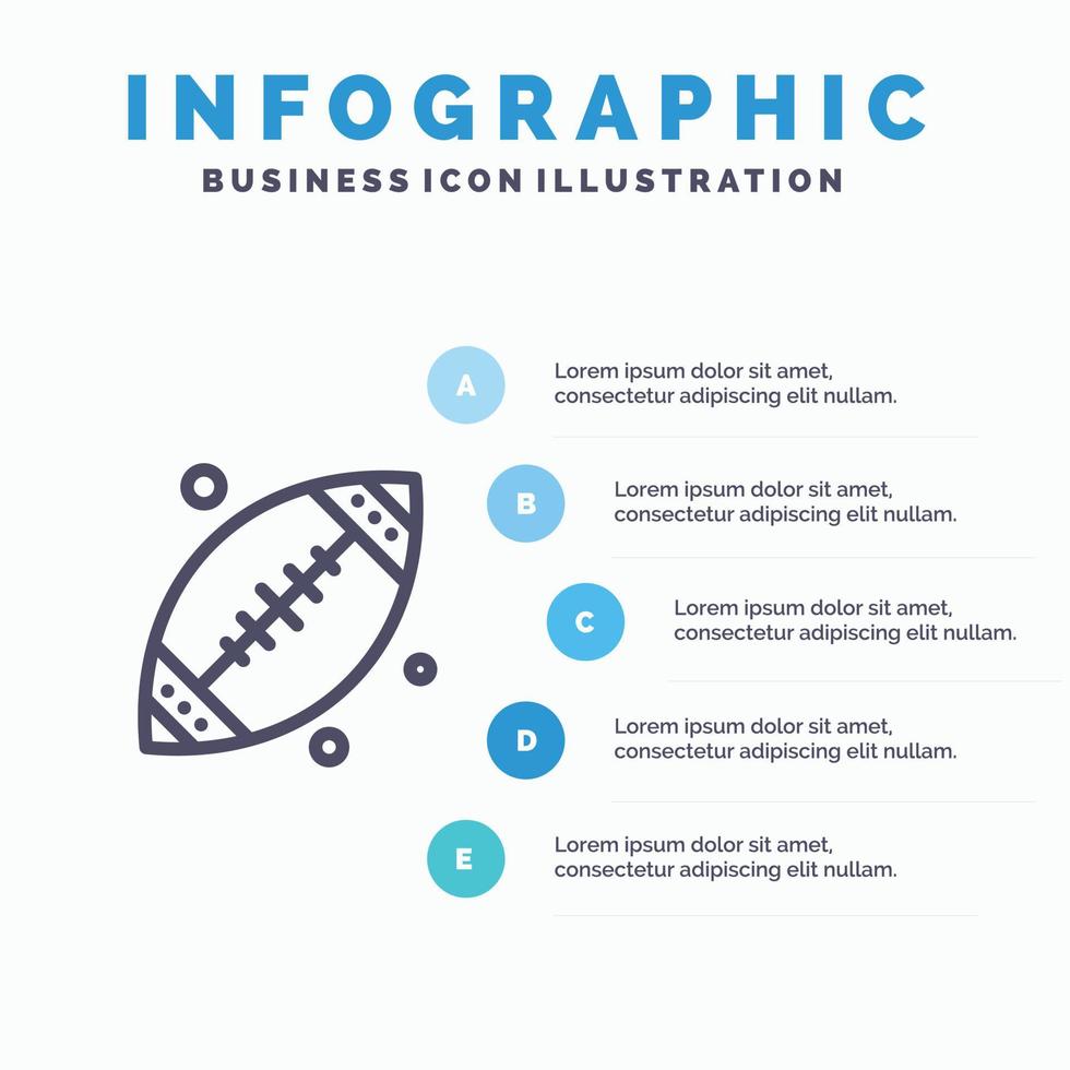 balle football sport usa ligne icône avec 5 étapes présentation infographie fond vecteur