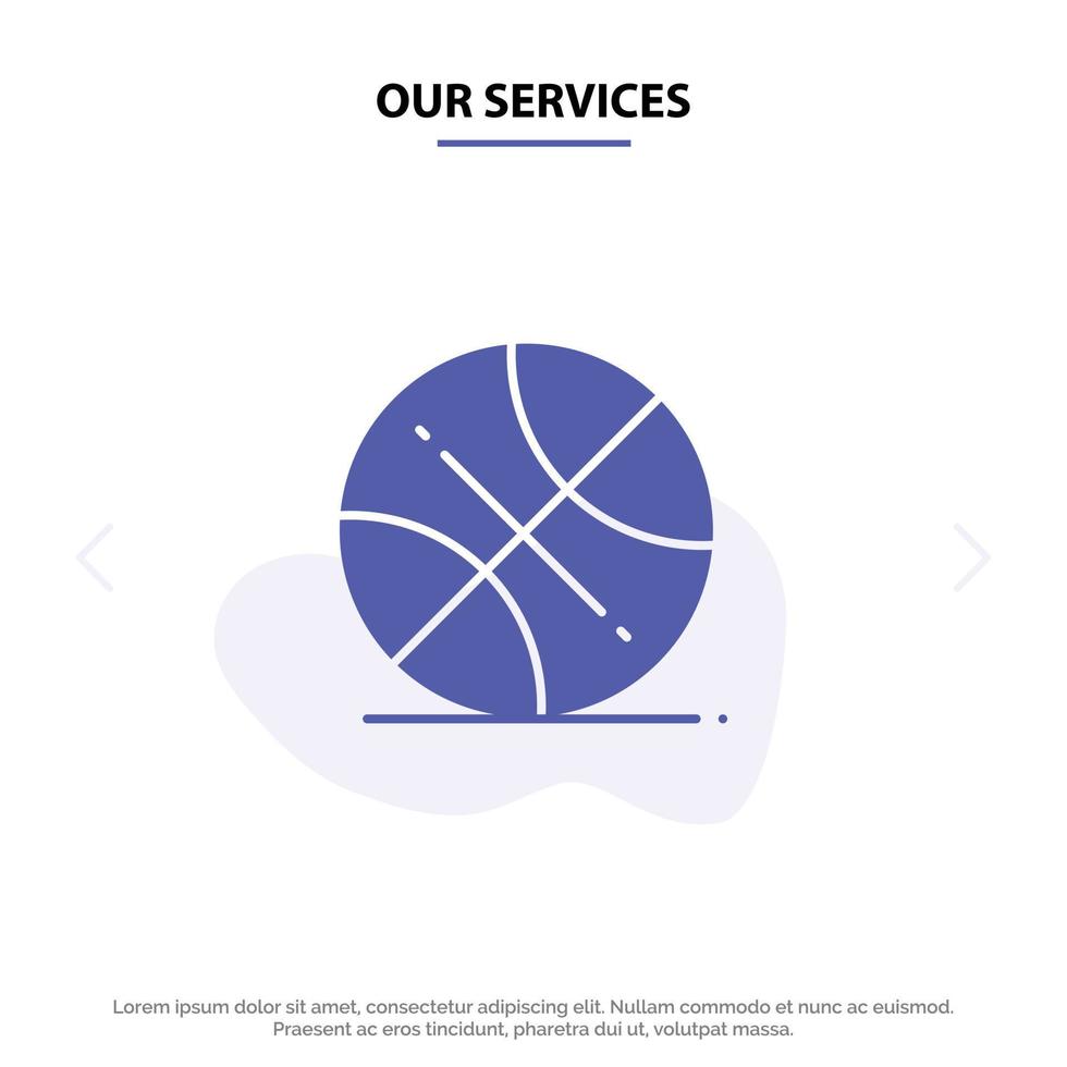nos services basket ball sports usa solide glyphe icône modèle de carte web vecteur
