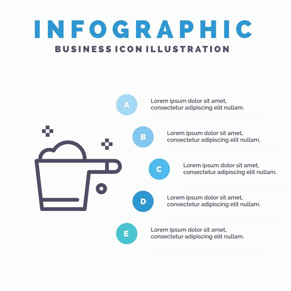 icône de ligne de ménage de jauge de détergent de nettoyage avec fond d'infographie de présentation en 5 étapes vecteur