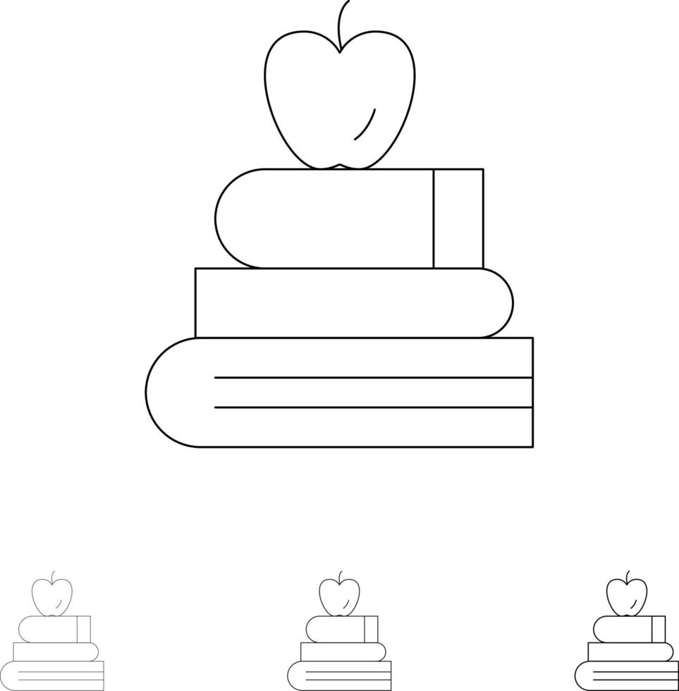 apple books éducation science jeu d'icônes de ligne noire audacieuse et mince vecteur