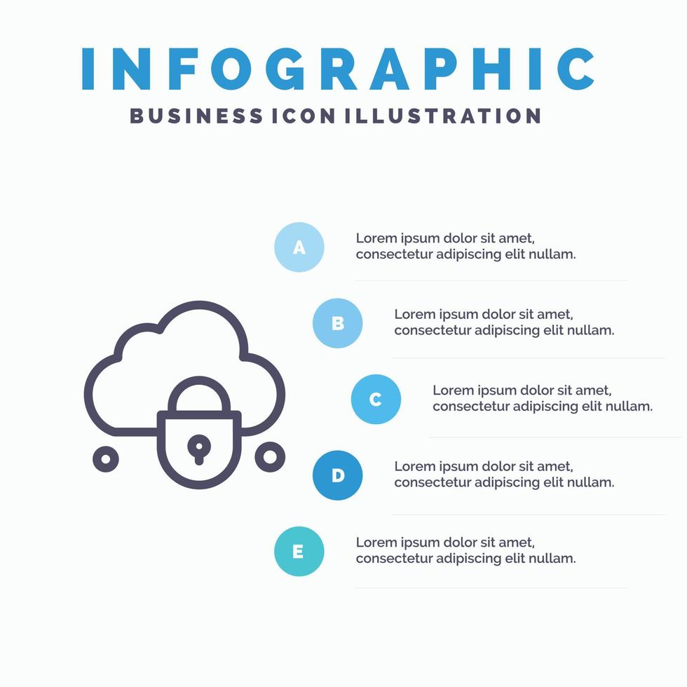 icône de ligne de sécurité de verrouillage de nuage internet avec fond d'infographie de présentation en 5 étapes vecteur