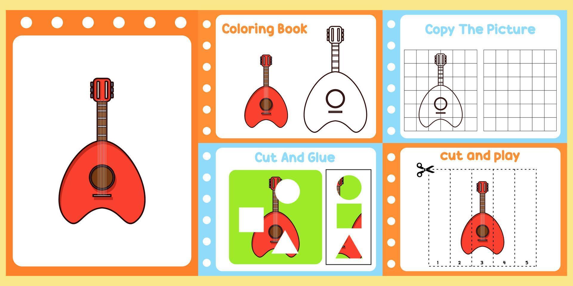 pack de feuilles de calcul pour les enfants avec vecteur de guitare. livre d'étude pour enfants