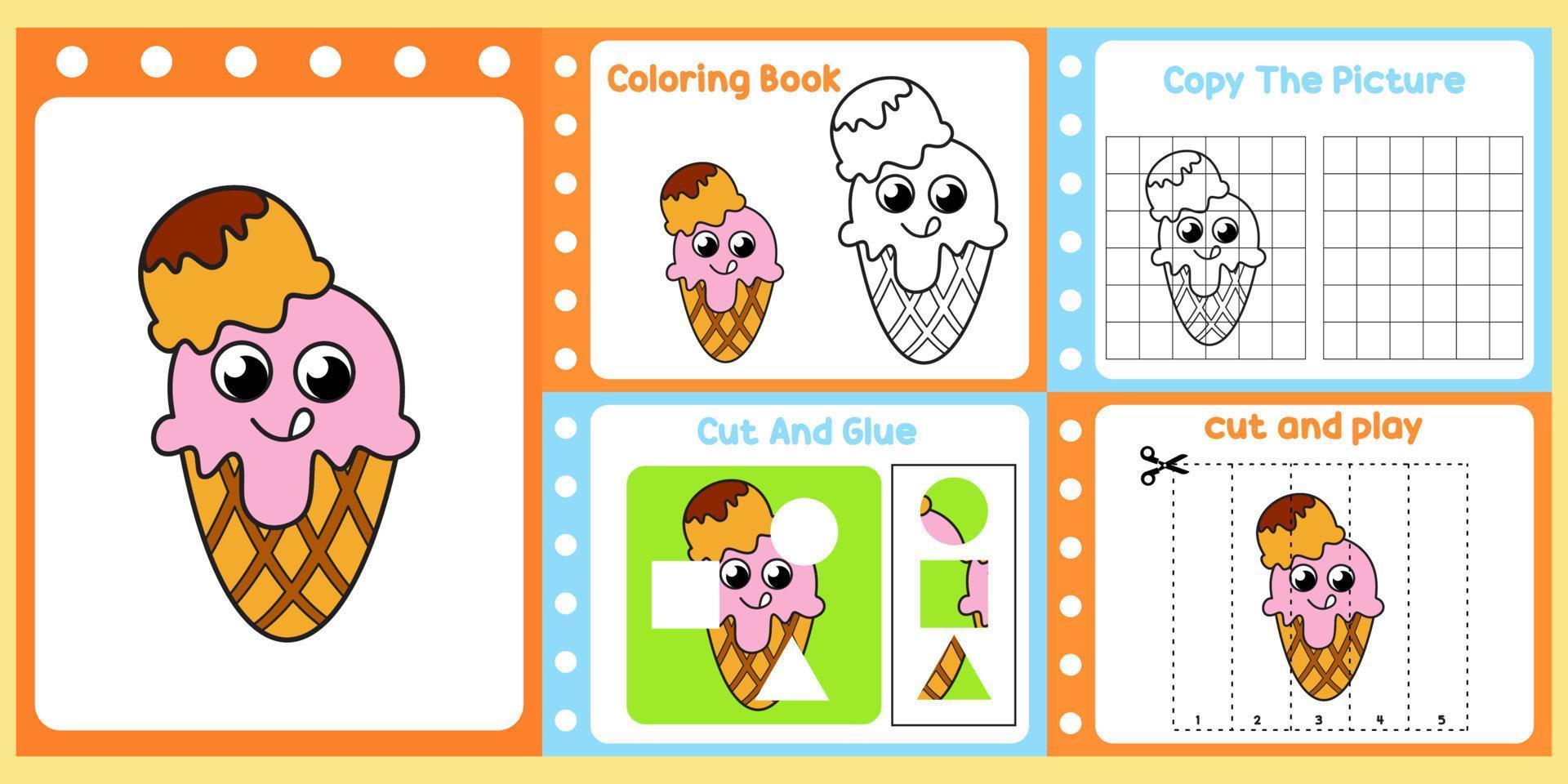 pack de feuilles de calcul pour les enfants avec vecteur de crème glacée. livre d'étude pour enfants