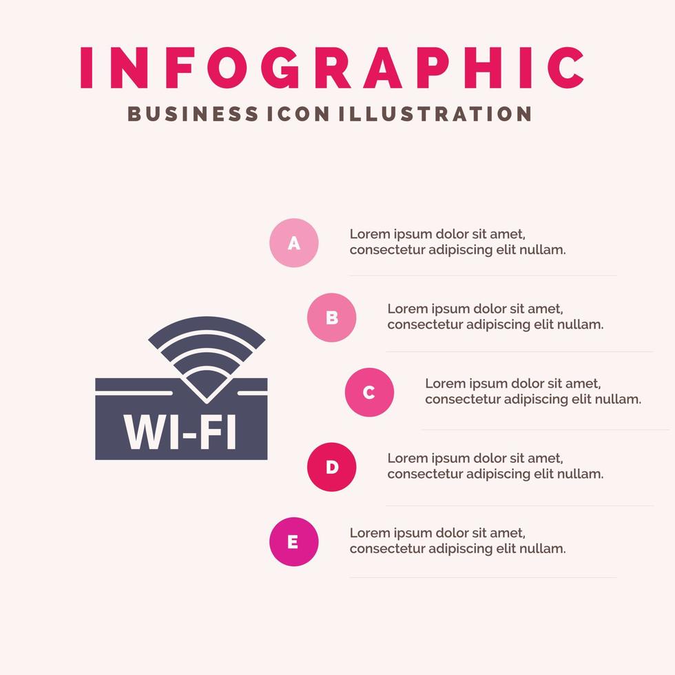 modèle de présentation infographique de l'appareil de service wifi de l'hôtel présentation en 5 étapes vecteur