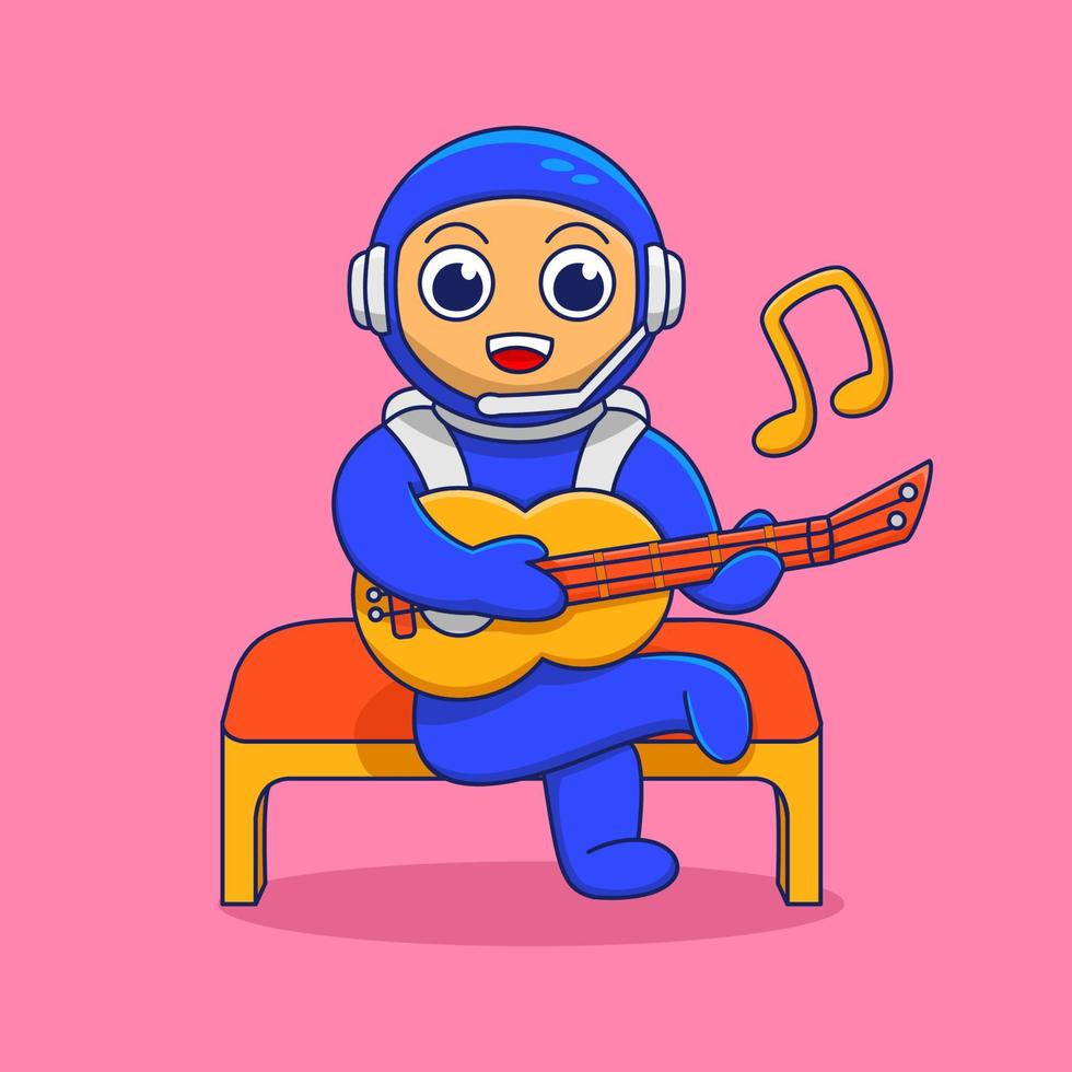 personnage mignon, illustration d'astronaute, astronaute jouant de la guitare, astronaute chantant, adapté aux besoins des éléments de médias sociaux, poste, écorcheur, livre pour enfants, etc. vecteur