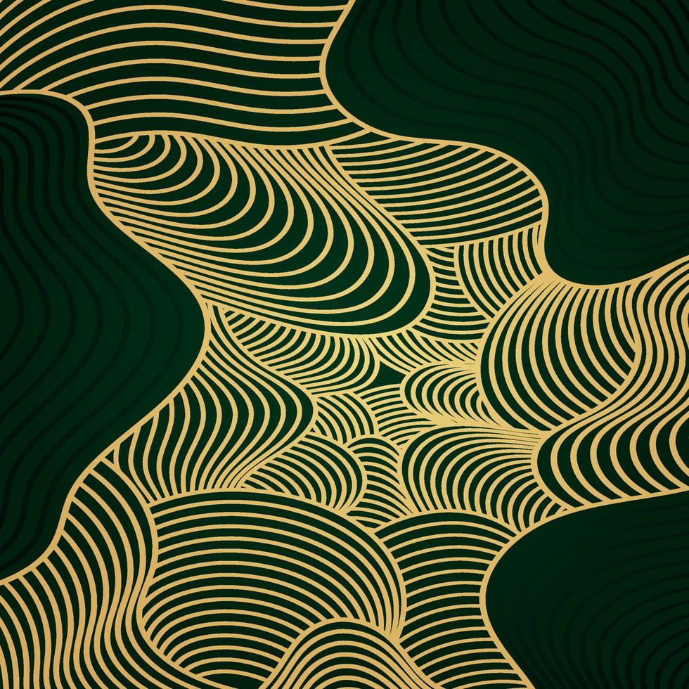 arrière-plan de présentation abstraite de la courbe d'onde moderne 3d. arrière-plan de la couche de lignes. décoration abstraite, motif, dégradés d'or vert et luxe, illustration vectorielle 3d. fond sombre vecteur