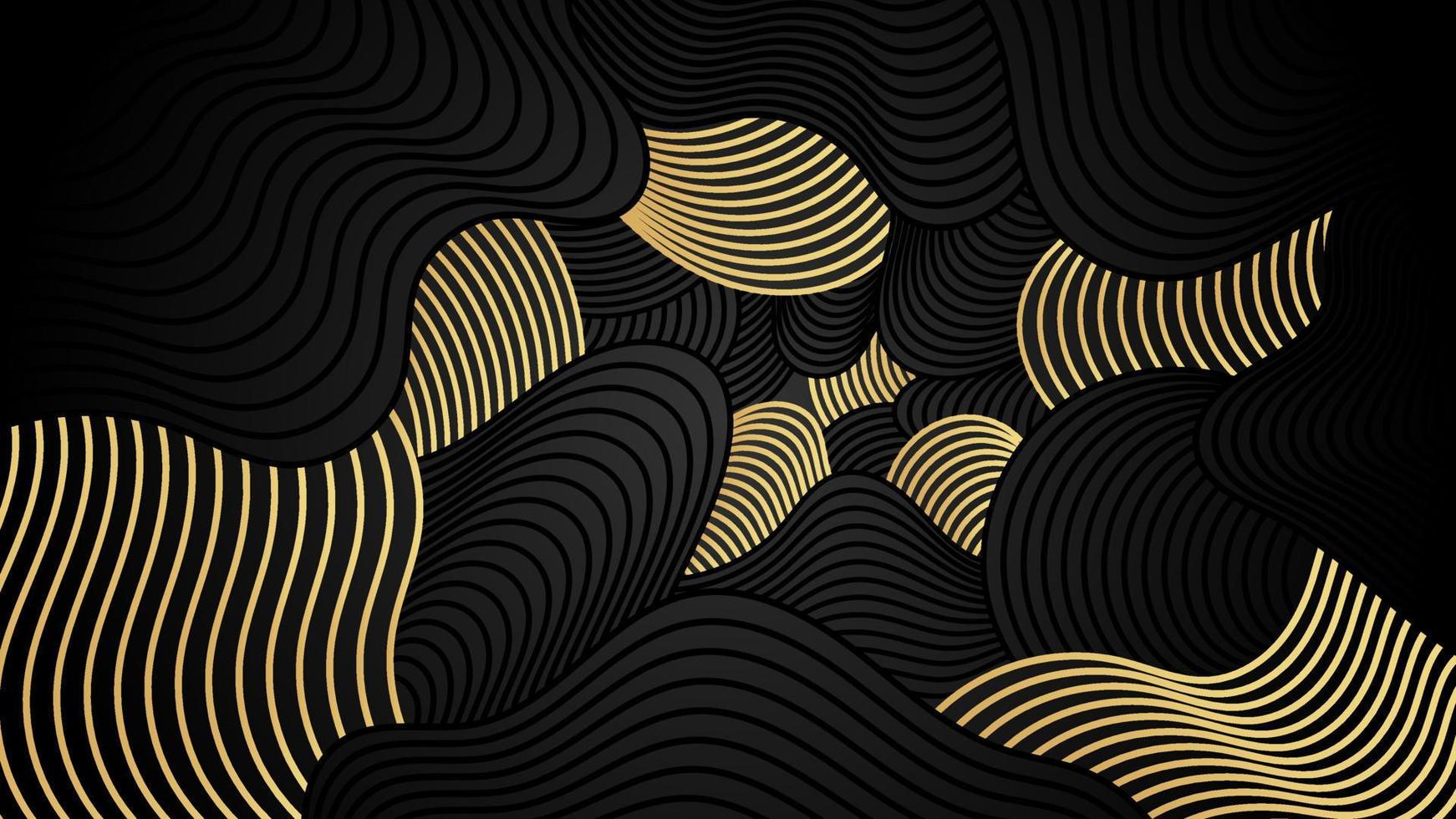 arrière-plan de présentation abstraite de la courbe d'onde moderne 3d. arrière-plan de la couche de lignes. décoration abstraite, motif, dégradés gris doré de luxe, illustration vectorielle 3d. fond noir foncé vecteur