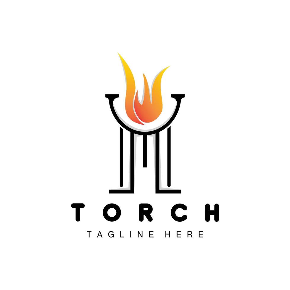 logo de la torche, conception du feu, logo de la lettre, icône de la marque du produit vecteur