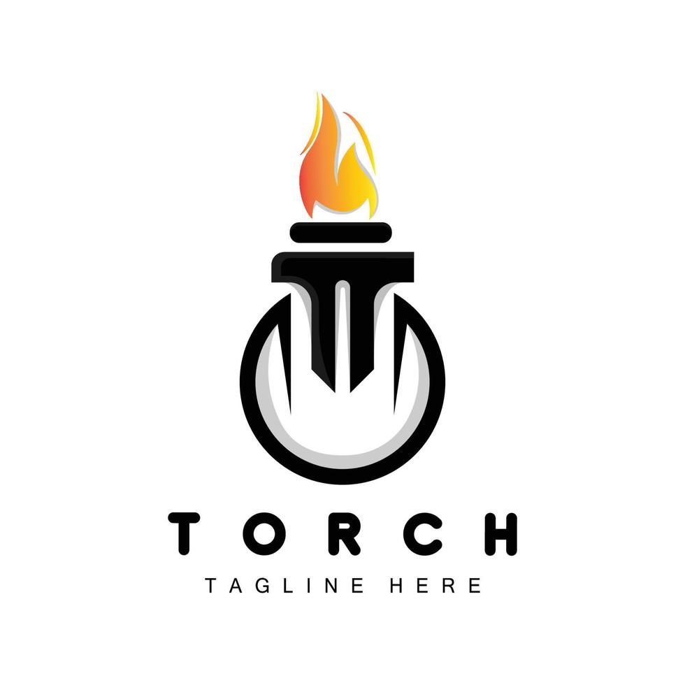 logo de la torche, conception du feu, logo de la lettre, icône de la marque du produit vecteur