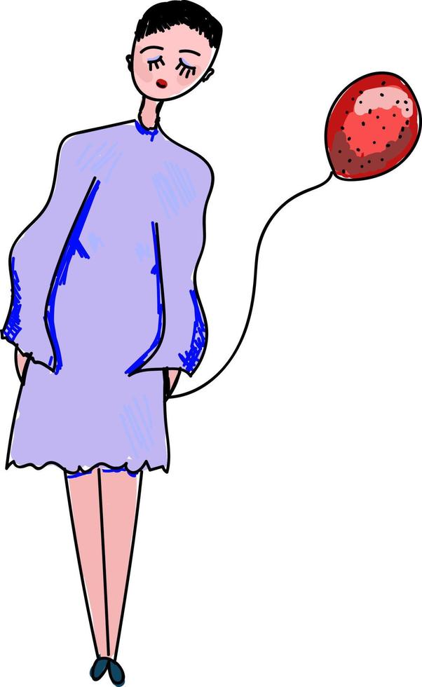 femme tenant un ballon rouge, illustration, vecteur sur fond blanc.