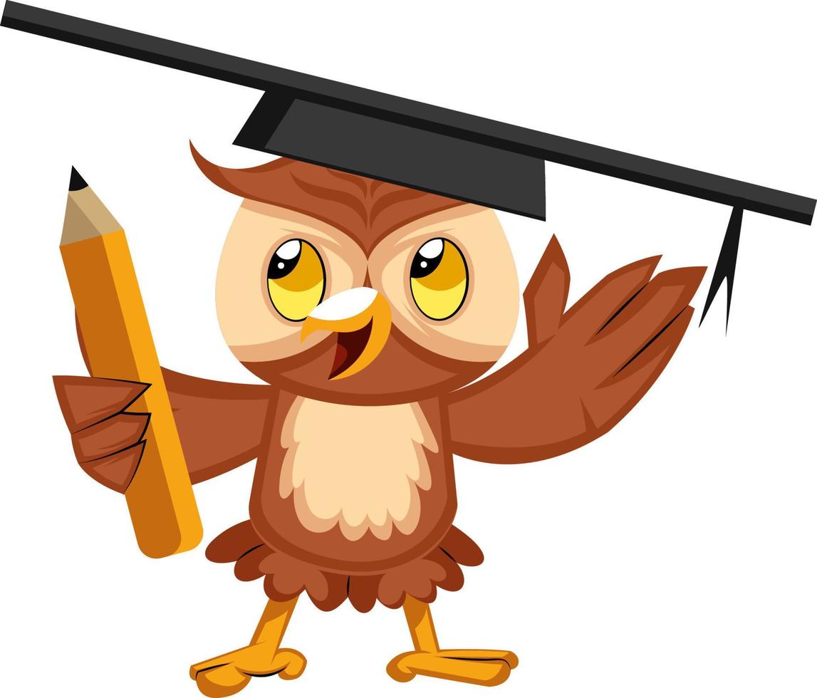 hibou avec graduation hat, illustration, vecteur sur fond blanc.