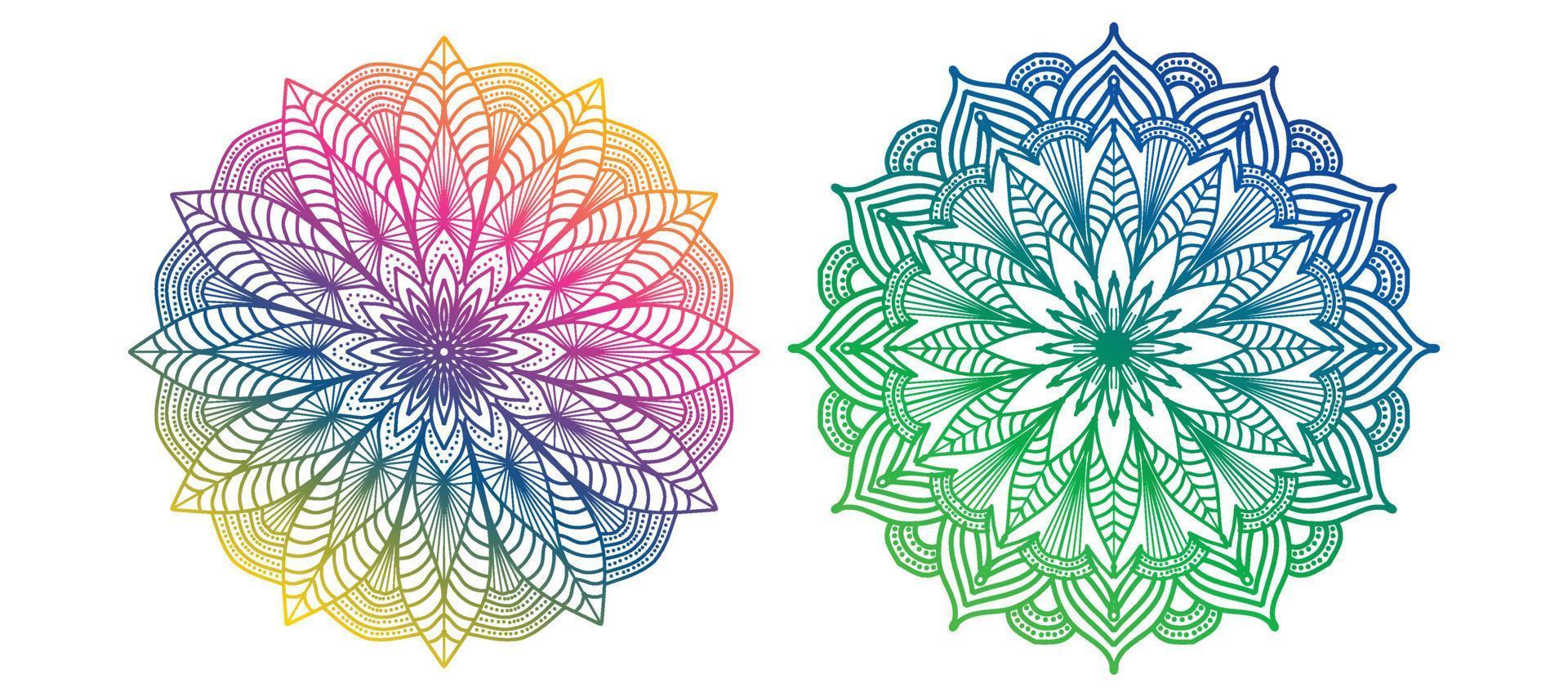 fond de mandala coloré, set mandala, mandalas pour livre de coloriage. ornements ronds décoratifs. modèles de thérapie anti-stress. logos de yoga, arrière-plans pour la méditation.vecteur oriental vecteur